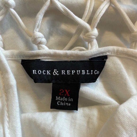 Rock & Republic White Cross Knot and fringe tank top 2X Plus goddess - Picture 5 of 6